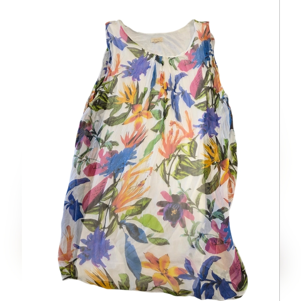 100% Silk Ombre by Mark & James  Floral Dress – Tropical Print Sleeveless Shift